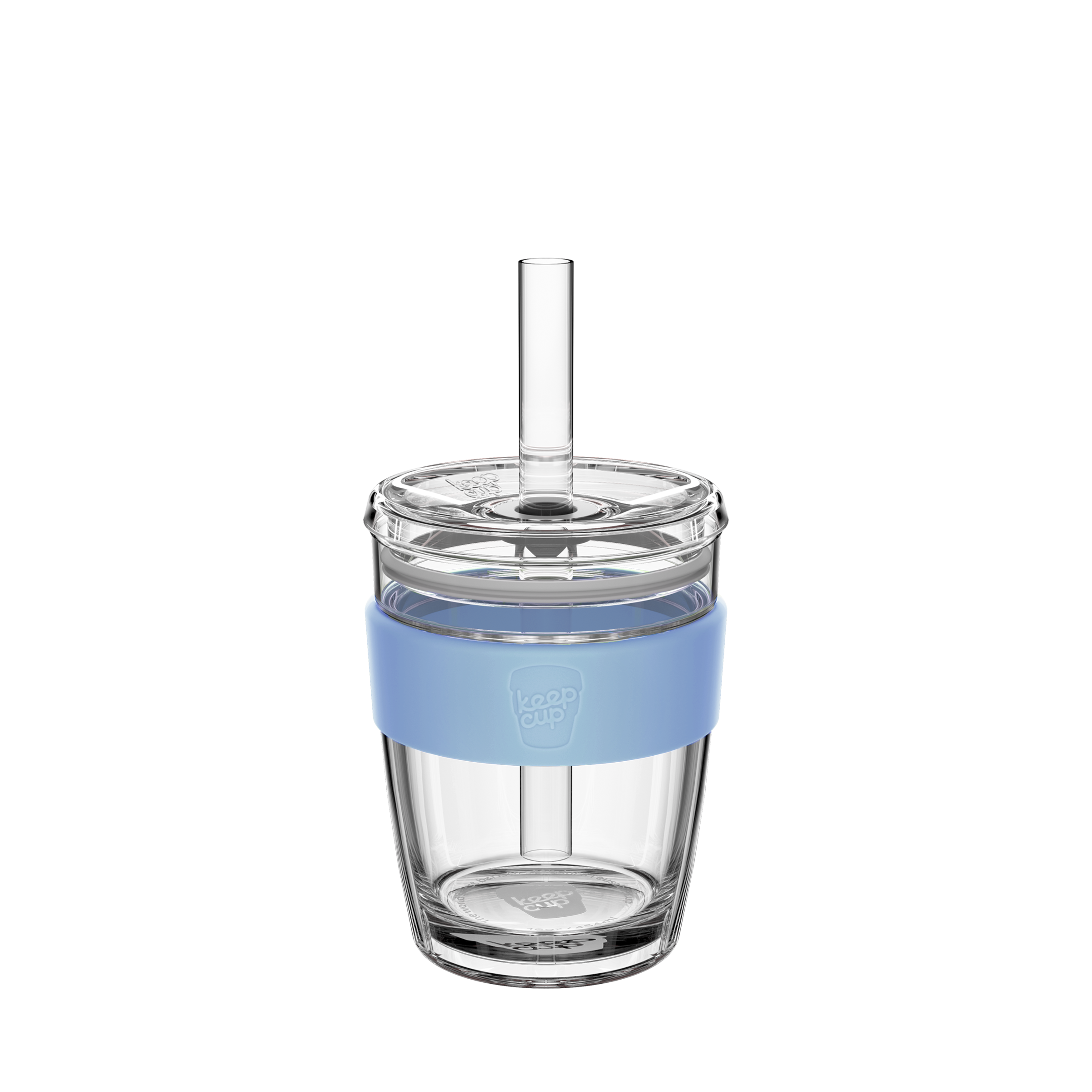 12oz double-walled straw cup with orchid band and boba straw on a transparent background