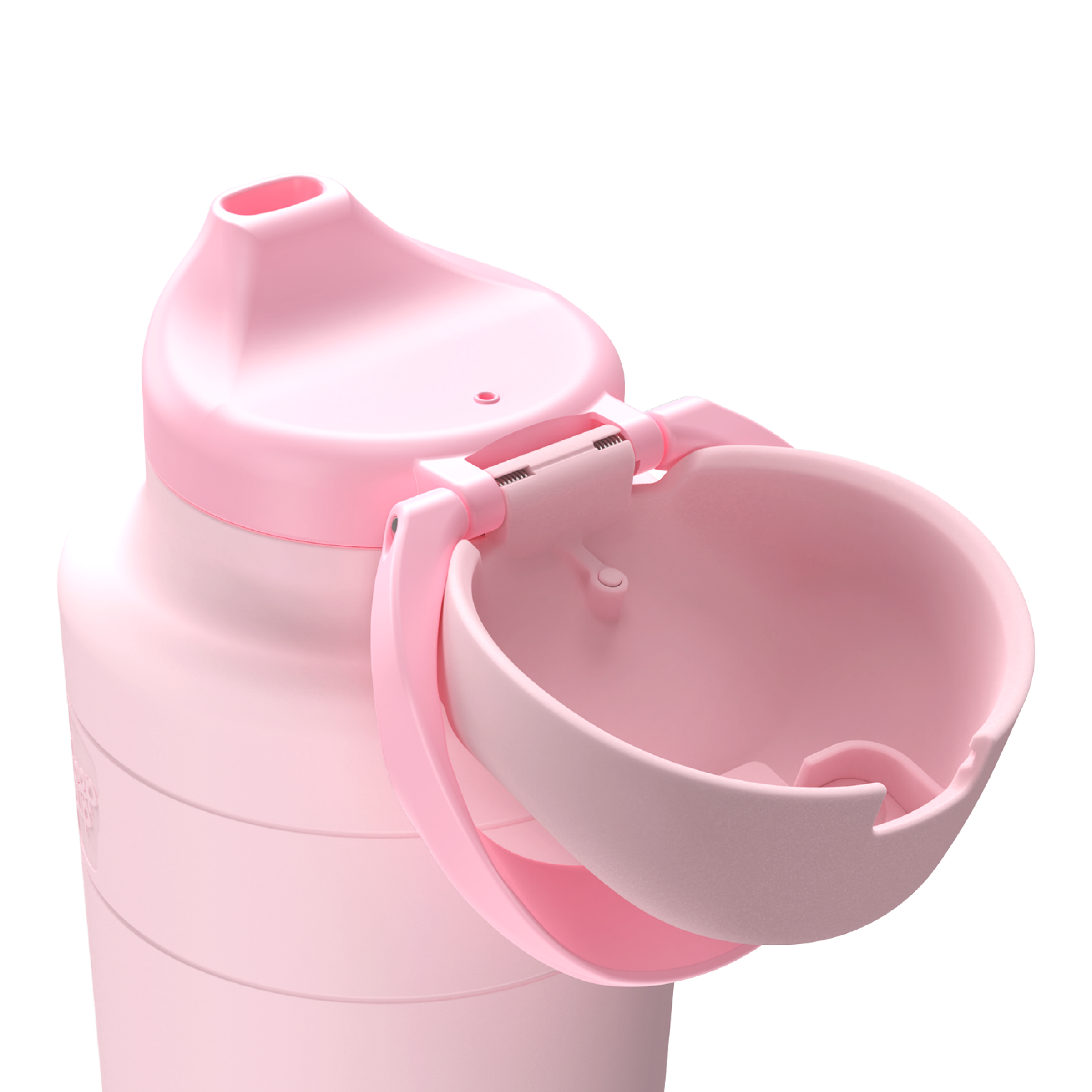 Pink water bottle with open lid on a transparent background