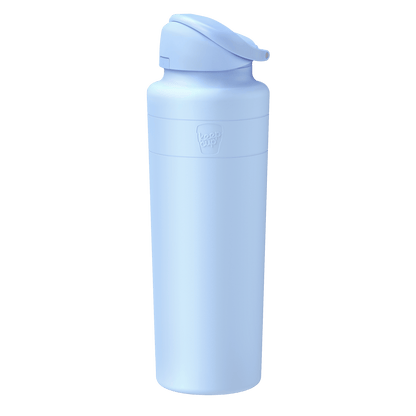 KeepCup Ora Bottle in Orchid, a light blue 950ml reusable water bottle with flip-top lid, shown at a slight angle against a white background.
