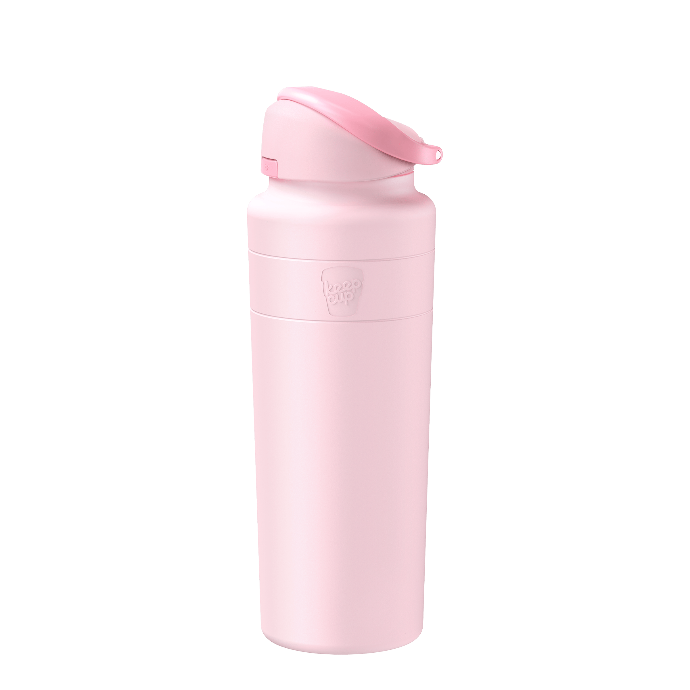 Pink water bottle with a pink cap on a transparent background