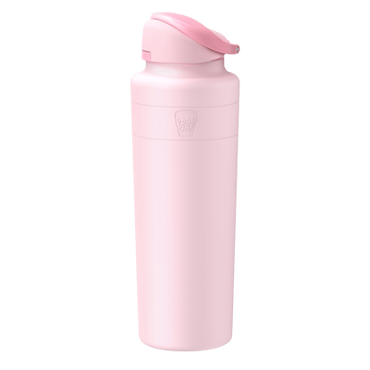 KeepCup Ora Bottle 950ml in Pashmak Pink, shown at a slight angle against a white background, featuring a flip-top lid and embossed KeepCup logo on the insulated stainless steel body.
