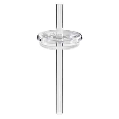 Clear Straw Lid shown from a side angle, featuring a transparent circular lid with an integrated reusable straw extending above and below the lid.