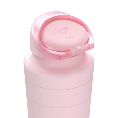 Pink water bottle with a lid on a transparent background