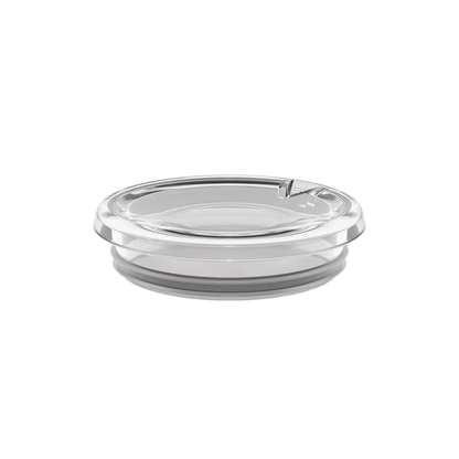 KeepCup Quicksip Lid Thermal in XS 6oz size, shown from a slightly elevated angle against a white background. The clear plastic lid features a sleek design with a raised drinking spout and grey silicone seal ring.