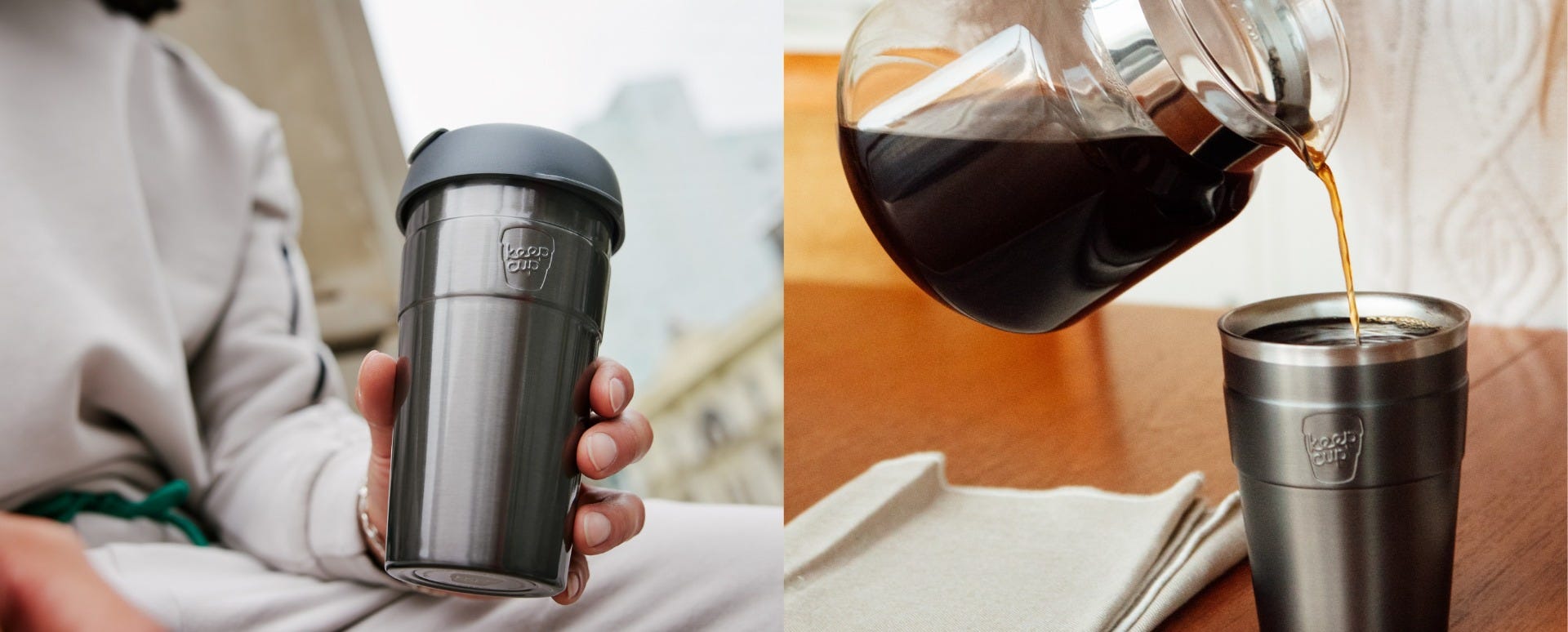 Man holding KeepCup Thermal L 16oz with coffee